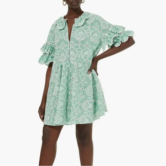 Maje Raberie Embroidered Eyelet Cotton Dress hold C - Picture 13 of 16